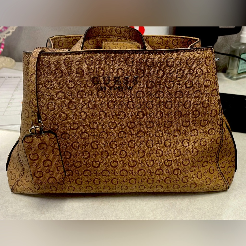 small tan and brown GUESS tote